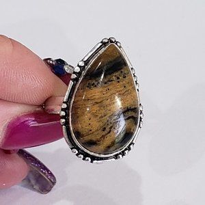 Honey dendrite ring, Silver Honey Dendrite Gemstone Ring